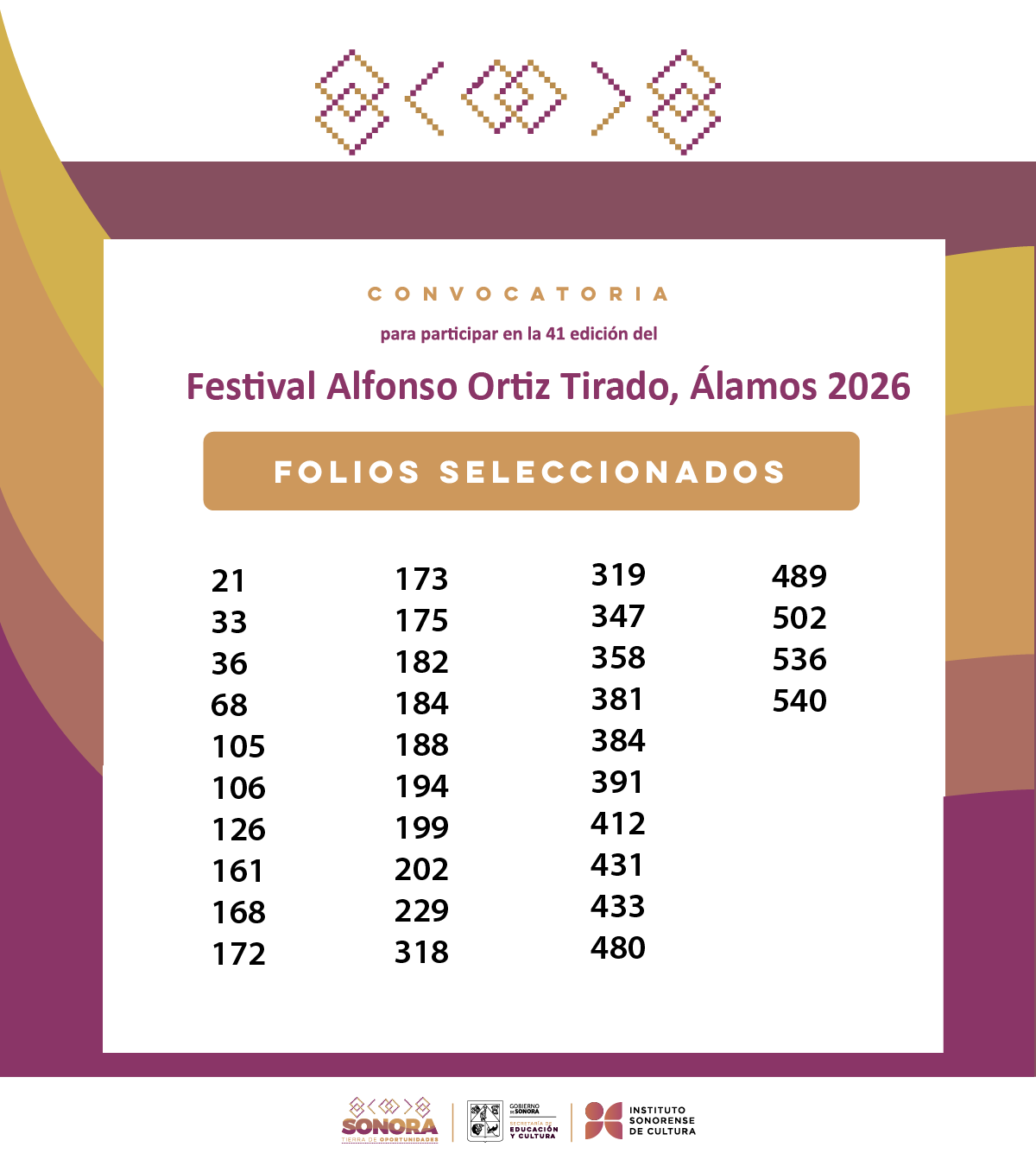 Resultados de la convocatoria del 41 Festival Alfonso Ortiz Tirado (FAOT) 2026